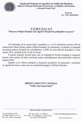 Poliţia din Constanţa va fi dotată cu autoturisme Dacia Duster - vezi document